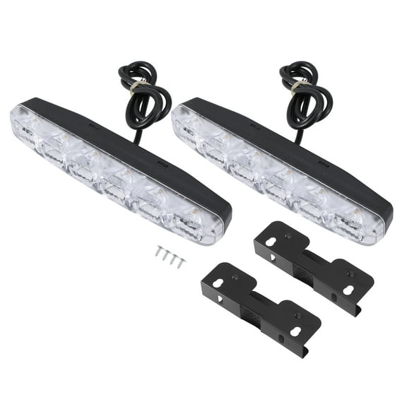 Car Daytime Running Light Bar White Amber Switchback Turn Signal 6-LED Light Plastic Black (Set of 2)