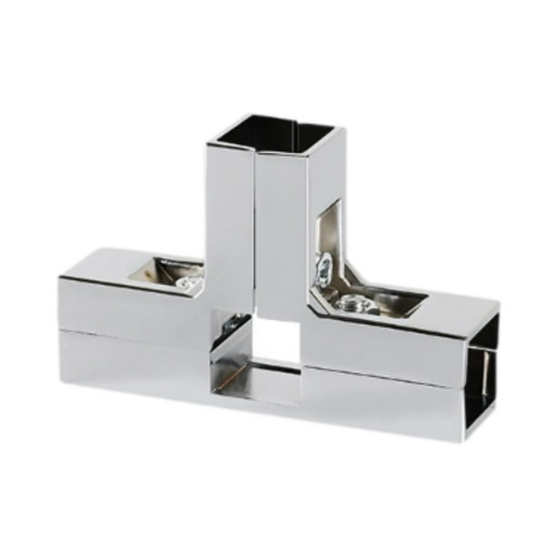 Conector de abrazadera para tubo cuadrado de 1" x 1" para accesorios de stand, ligero y resistente. Forma de T plateada.