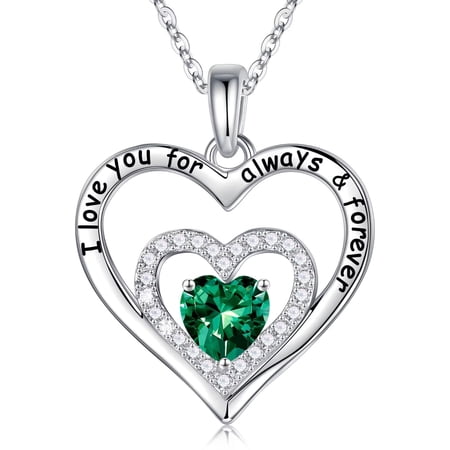 Turandoss Forever Love Heart Necklaces Gifts for Women 925 Sterling Silver Birthstone Necklace for Women Anniversary Graduation Gifts for Her