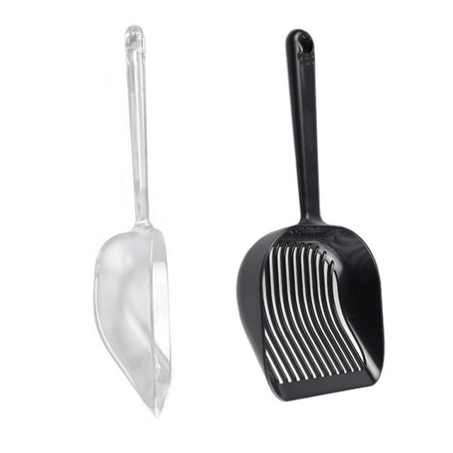 OULII 2Pcs Fine Litter Scooper Transparent Plastic Long Handle Pet Accessories for Poop Filter