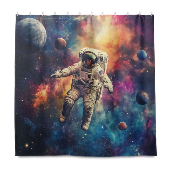 Yayeee Shower Curtain with Hooks 72"x72" Waterproof Fabric Bathroom Hanging Decor, Astronaut in Space Pattern