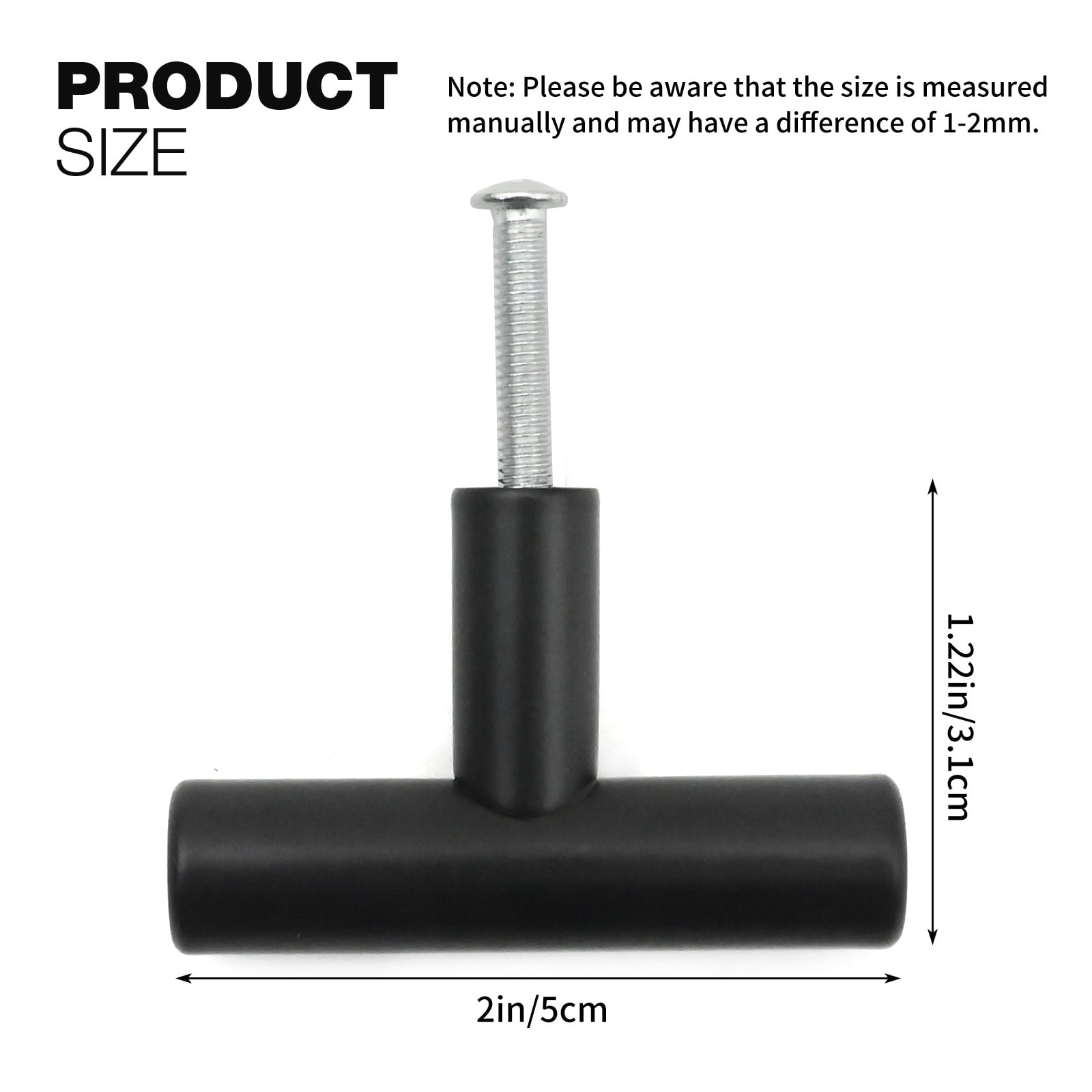 30 Pcs 2'' Cabinet Handles, Matte Black Drawer Knobs, T-Shape Single Hole Pulls for Kitchen, Living Room, Bedroom, Bathroom, and Office