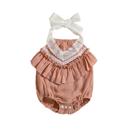 

Baby Girl Romper Sleeveless Halterneck Lace Ruffle Bodysuit Newborn Photography Clothes