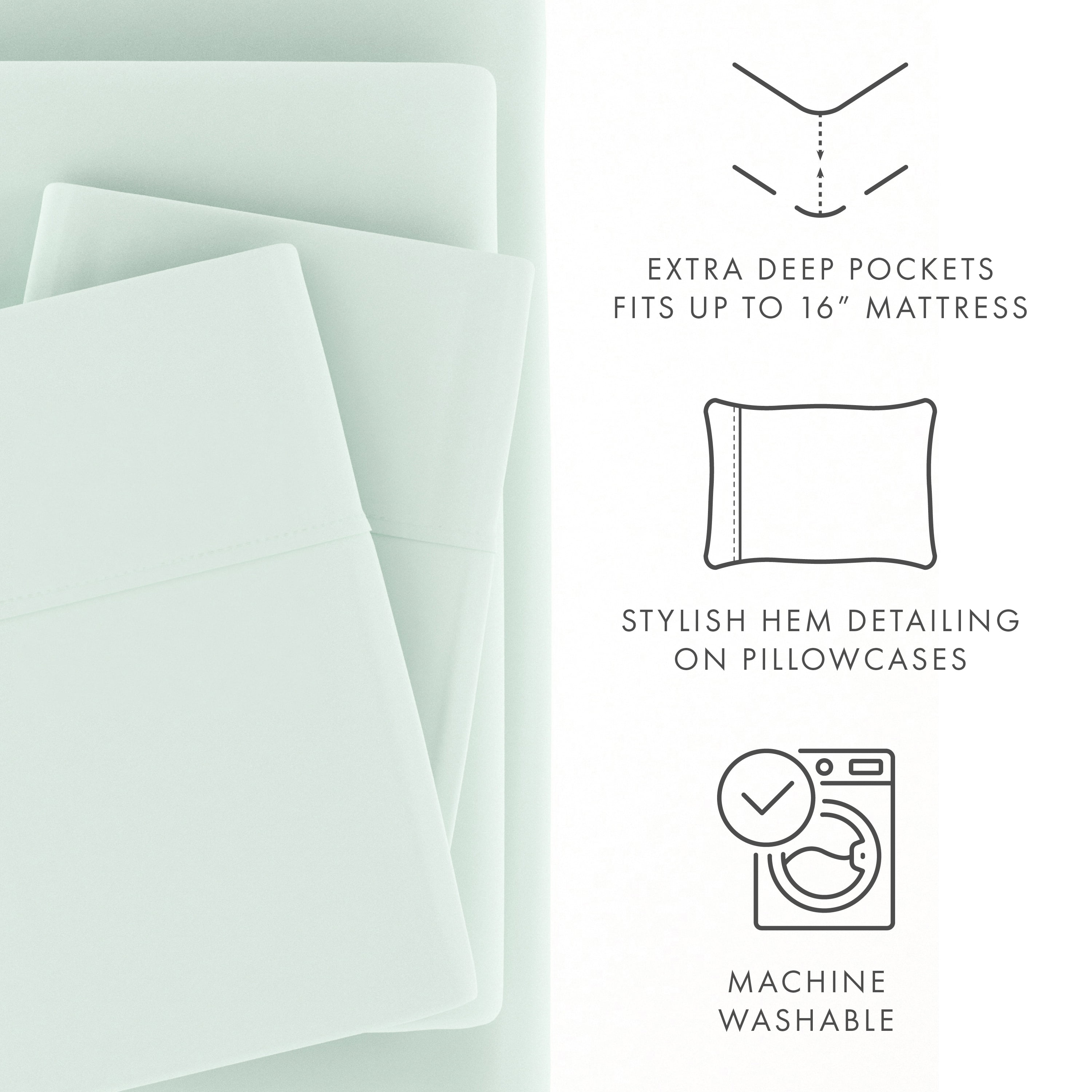 Noble Linens 4 Piece Solid Microfiber Bed Sheet Set, Mint, King