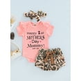 thumbnail image 2 of Qiylii 3Pcs Happy Mothers Day Baby Girl Outfit Short Sleeve Romper + Shorts + Headband 1st Mothers Day Clothes Pink 0-24 Months, 2 of 8