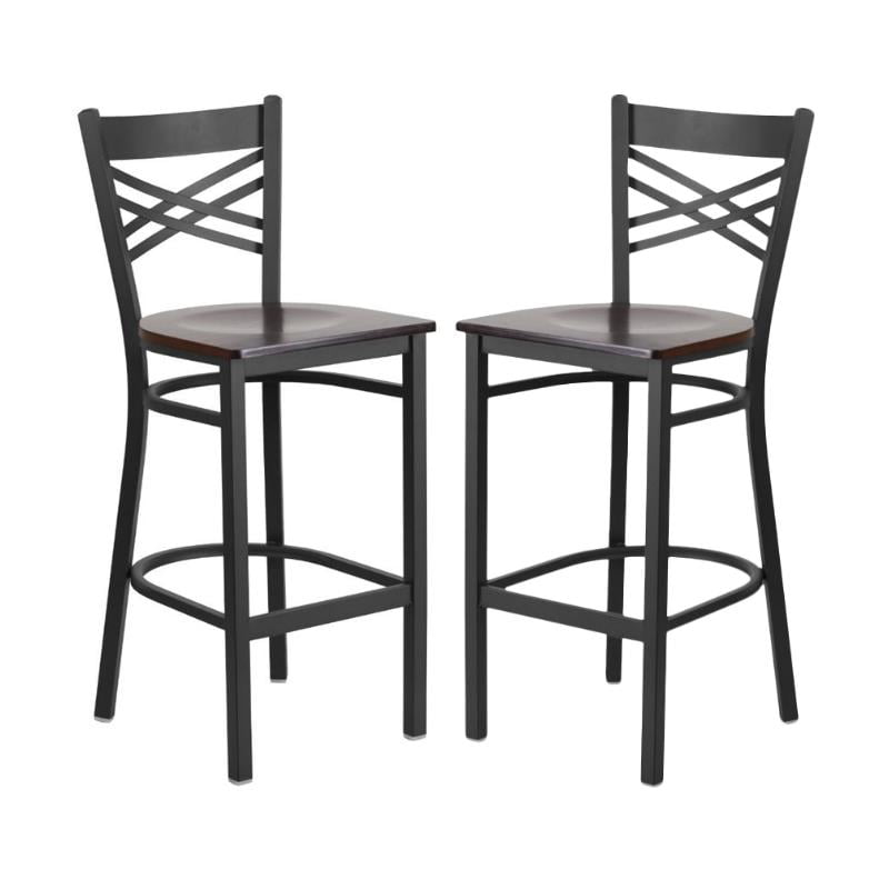 Home Square Metal Bar Stool in Black & Walnut Finish Set of 2