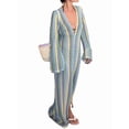 thumbnail image 2 of Womens Crochet Bell Long Sleeve V Neck Loose Maxi Dress Boho Eyelet Long Sundresses with Slit Blue & Yellow. S, 2 of 10