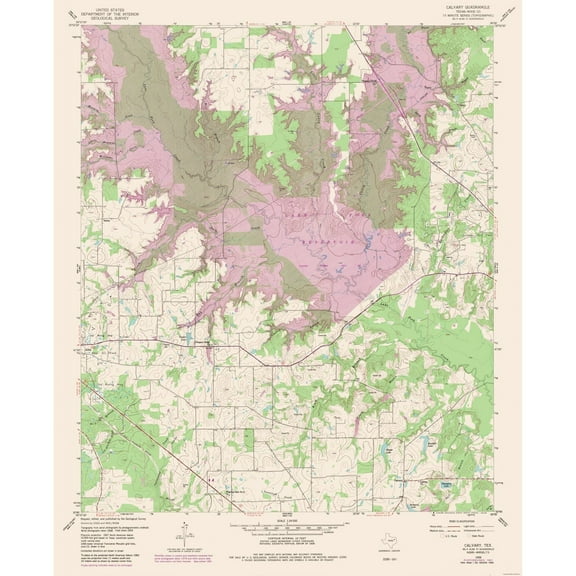 Topographical Map - Calvary Texas Quad - USGS 1959 - Vintage Wall Art