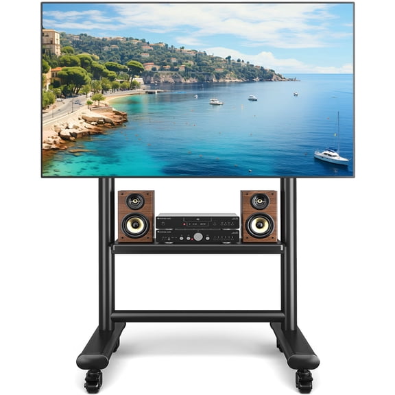 RTVR Modern Mobile TV Stand Large Rolling TV Cart for 50 to 92 inch Flat Panel Screens, Holds up to 200lbs