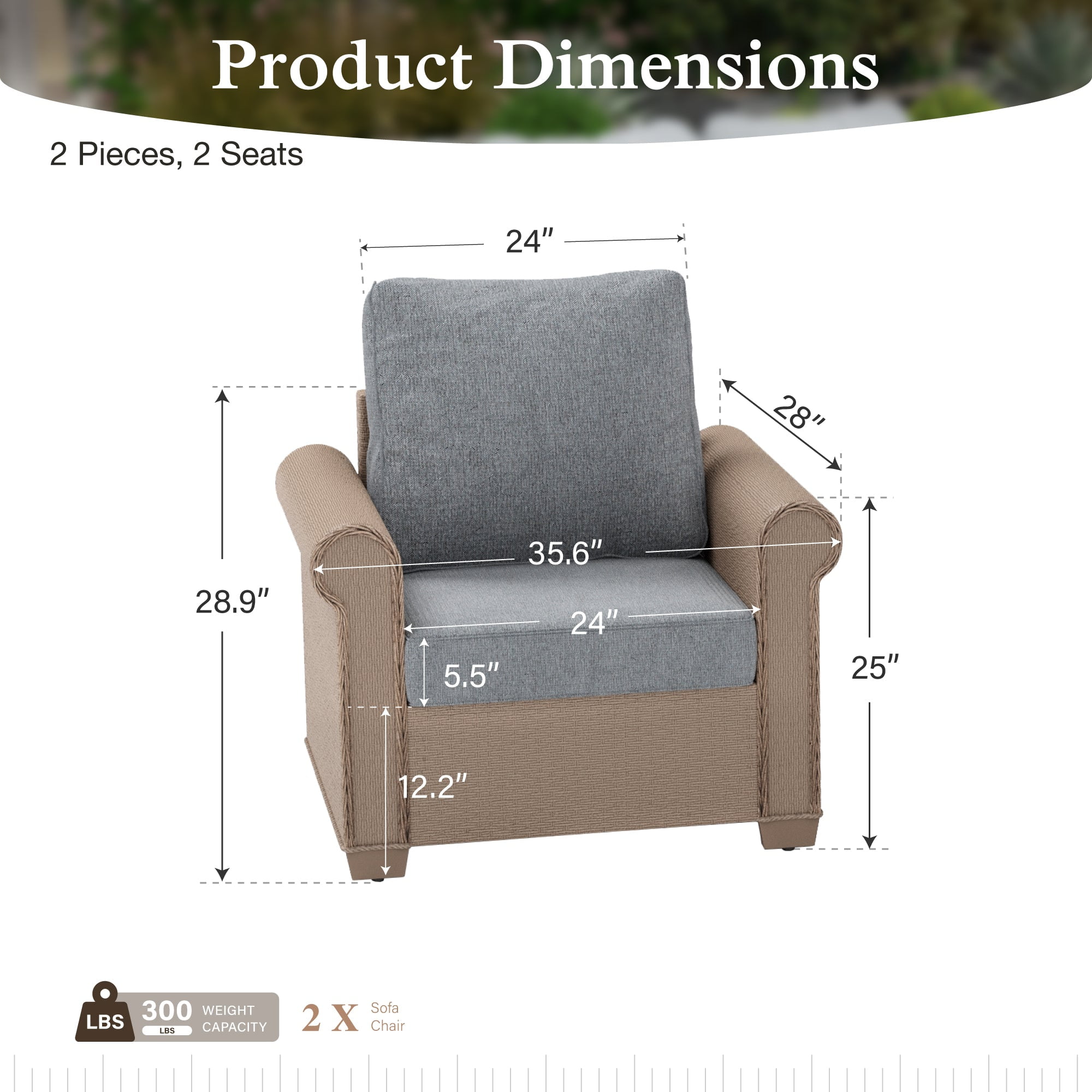 Sophia & William 2 Pieces Wicker Patio Furniture Set Outdoor Conversation Set with Cushions, Gray