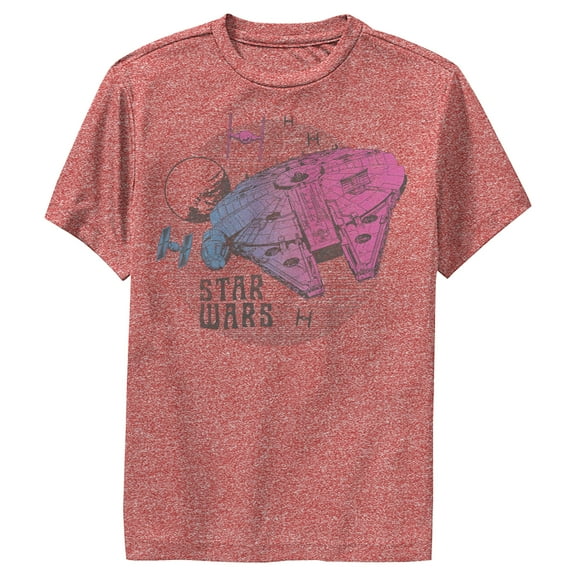 Boy's Star Wars: The Rise of Skywalker Ombre Millennium Falcon  Performance Graphic Tee Red Heather X Large