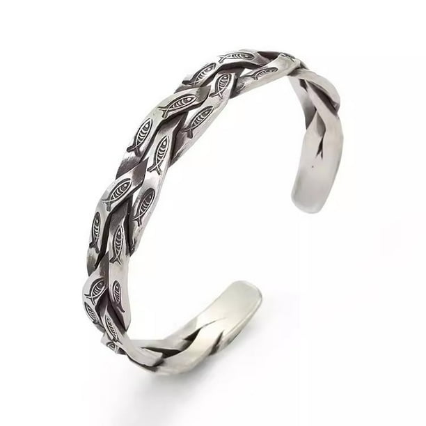 Pulsera de plata 925 con estampado de pez para hombre hecha a mano tailandesa