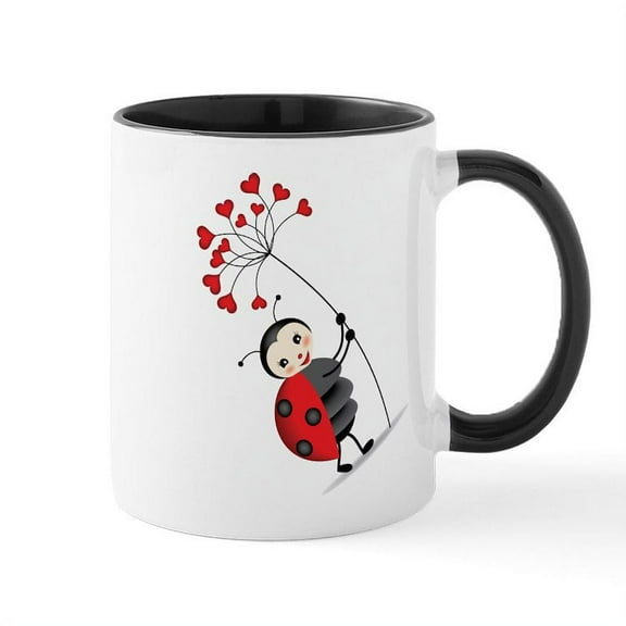 CafePress - Ladybug With Heart Tree Mugs - 11 oz Ceramic Mug - Novelty Coffee Tea Cup