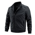 thumbnail image 2 of Chaquetas Hanzidakd para hombre, abrigos de invierno y otoño, manga larga, color liso, cuello alto, bolsillo con cremallera completa, ligeras, gabardinas holgadas, cárdigan informal, tops, negro, XXL, 2 of 4