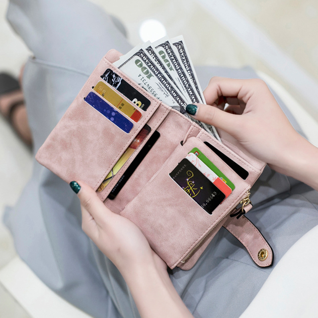 Cartera esmerilada para mujer, estilo coreano, billetera corta de gran capacidad, billetera linda para estudiantes con múltiples tarjetas para mujer