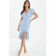 thumbnail image 1 of QUIZ - Women's Blue Embellished Buckle Detail Frill Midi Dress, 1 of 1