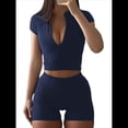 thumbnail image 2 of Conjunto de Yoga para Mujer, 2 Piezas, Pantalones Cortos de Cintura Alta Sin Costuras, Chándal para Mujer, Conjunto de Ejercicio. Azul Marino L, 2 of 7