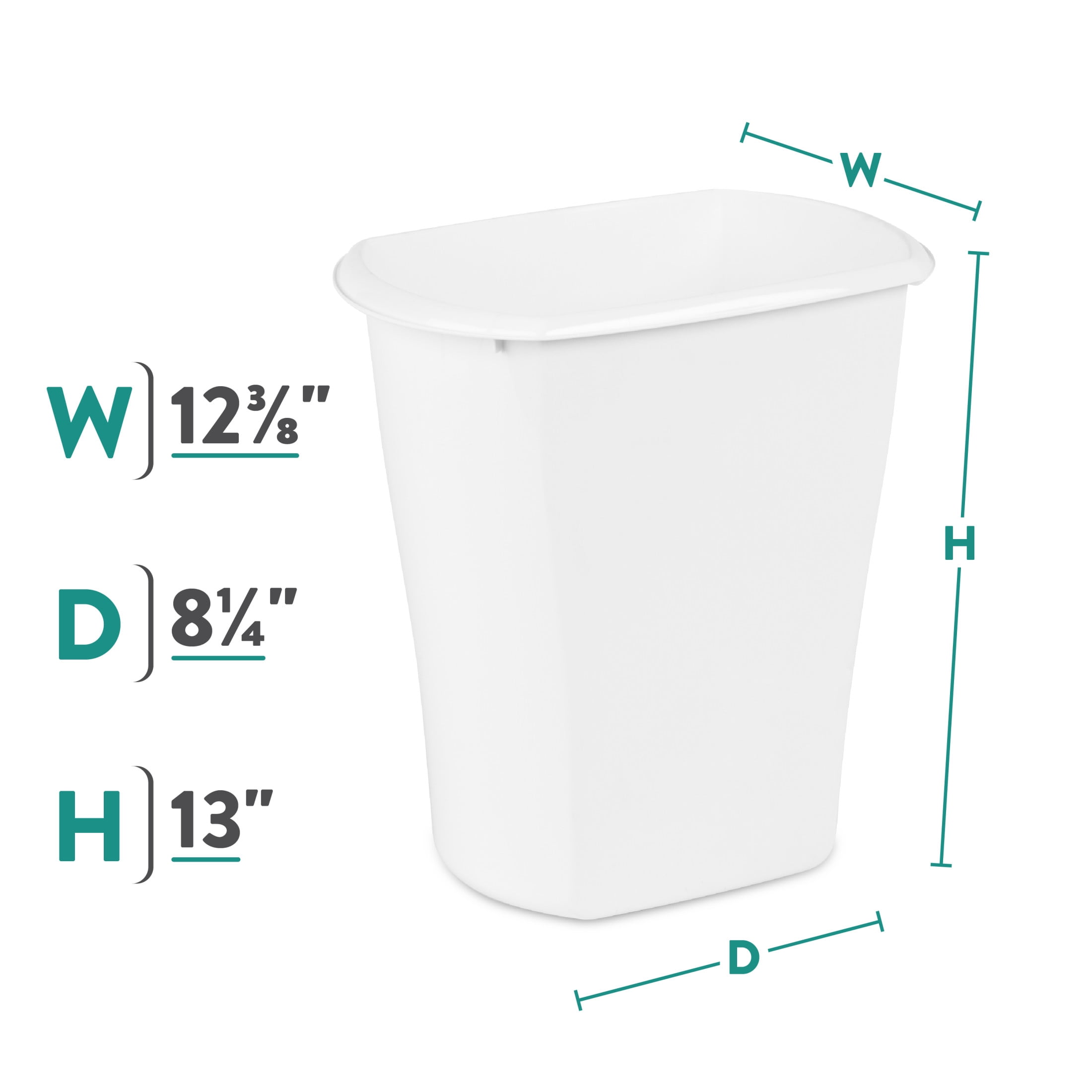 (2 pack) Sterilite Small Bathroom Trash Can, 3 Gallon Plastic Garbage Bucket Bin with No Lid, White