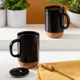 thumbnail image 4 of Gibson Home Modani Juego de 2 tazas de cerámica grandes de 16 onzas con parte inferior y tapa de corcho extraíble, color negro, 4 of 5