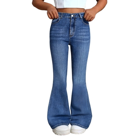 CPNG Teen Toddler Girl Flared Jeans Bell-Bottom Denim Trousers Solid Color Denim Pants Tight Denim Children's Pants(Dark Blue,13-14 Years)