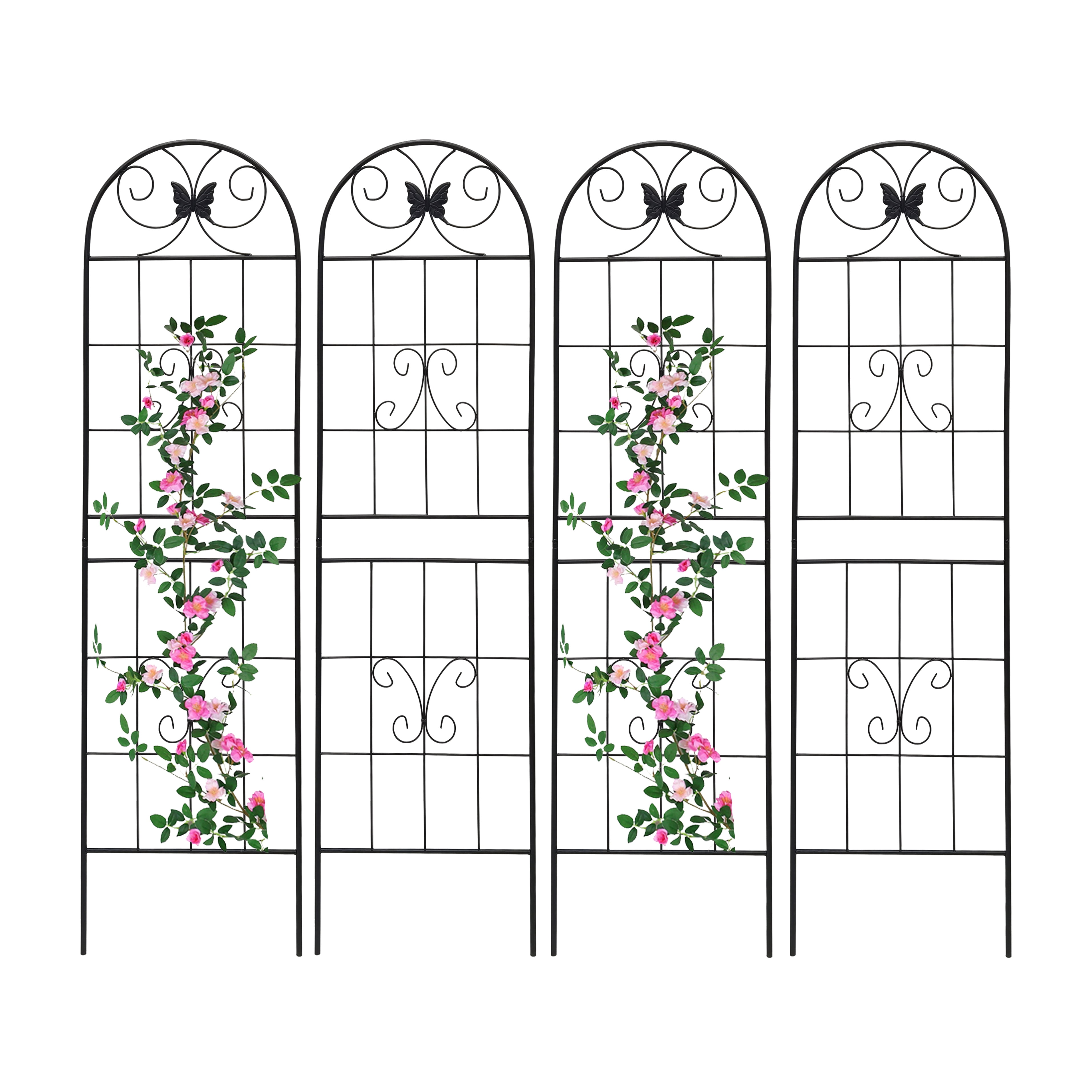 Aukfa Metal Garden Trellis for Climbing Plants, 4 Pack Large Decorative Outdoor Trellis 71" x 19.7",Black