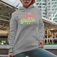 thumbnail image 2 of Too Cute to Pinch with Shamrock Leaves & Smiling Faces Art, St. Patrick's Day Merch Gift, Heather Grey Hooded Sweatshirt or Hoodie, Small, 2 of 5
