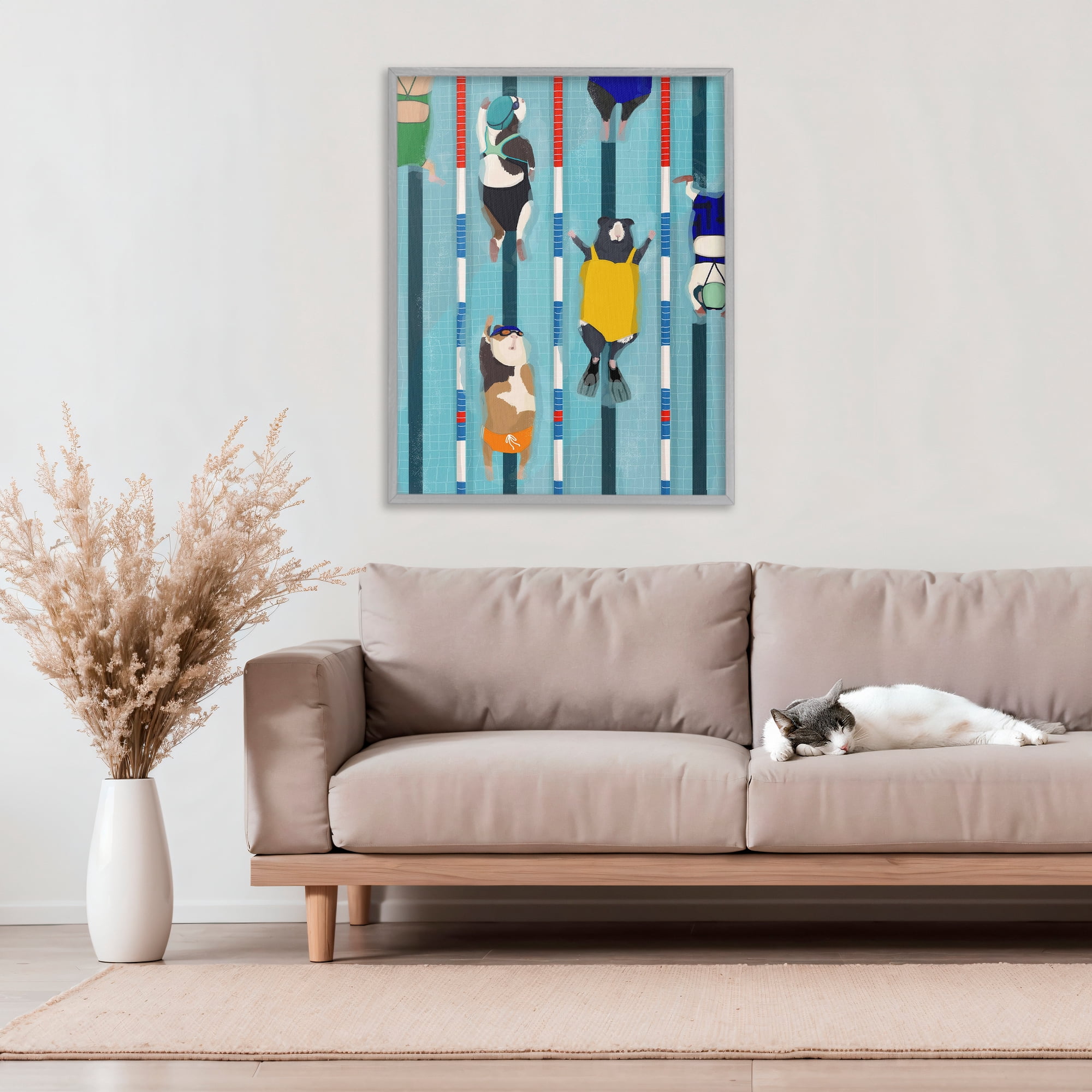 Stupell Industries Guinea Pigs at Lido Gray Framed Giclee Art, design by Hanna Melin