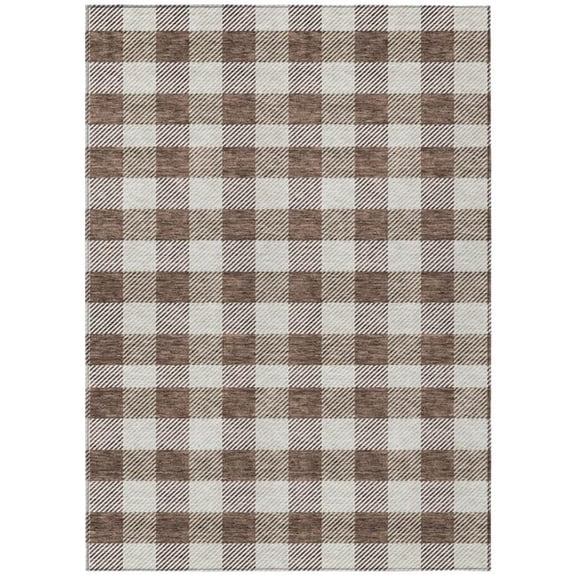 HomeRoots 595472 8 x 10 ft. Brown & Beige Plaid Washable Indoor & Outdoor Rectangle Area Rug