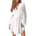 thumbnail image 4 of Mini V-Neck Long Sleeve Dress for Women A-Line High Waisted Casual Flowy Dress Black S, 4 of 9