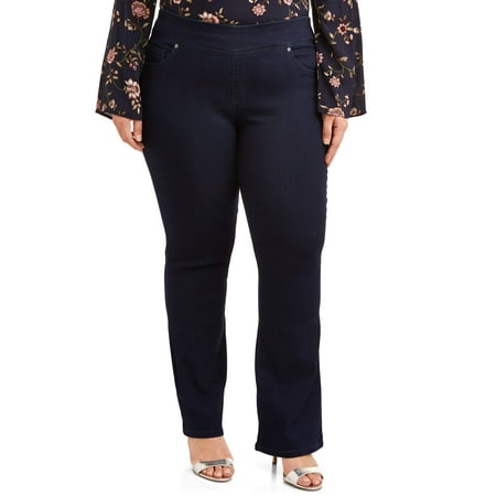 Terra & Sky Womens Plus Size Bootcut Pull On Jean with Tummy Control, Available in