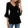 thumbnail image 3 of Women's Ruffled Glittering Gold Hot Stamping 3/4 Sleeve Elegant Top Blouse Shirt with Double Layer Mesh Collar for Casual Party Night Out Dating Fashion Gift | Aestivo,Black XL, 3 of 9