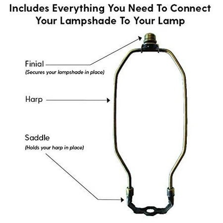 Complete Lamp Harp Set - 12 Inch Antique Brass Harp for Lamps - Lamp