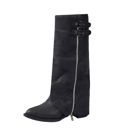 Black Black Knee High Boots With Pointed Toe And Chunky Heel For A Sleek And Stylish Cold Weather Ensemble