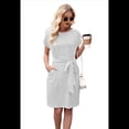 thumbnail image 3 of Vestido Camisero de Verano A Rayas de Corta para Mujer, Informal, con Lazo en la Cintura y Bolsillos, Gris , Talla XL, 3 of 9
