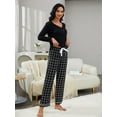 thumbnail image 4 of ebukurty Pajamas for Women Set 2 Piece Long Sleeved V-neck Black Plaid Pj Set, Sizes S/XL, 4 of 7