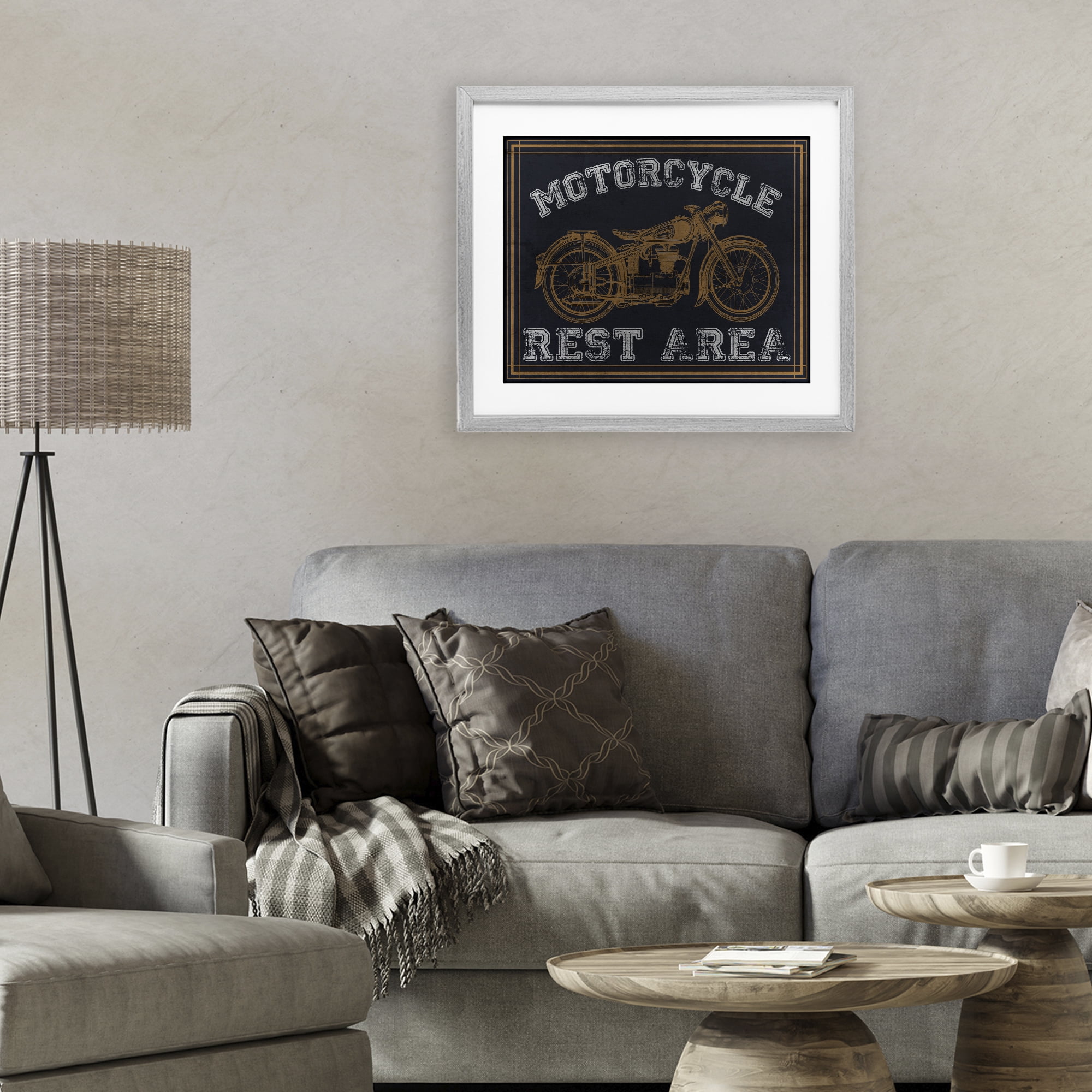 Stupell Industries Motorcycle Rest Area Gray Framed Print Under Glass, design by Marcus Prime