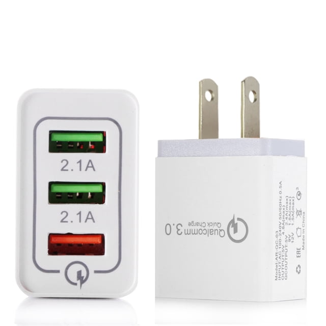 Chargeur Mural USB Universel Portable pour Voyage et Maison à 3 Ports QC3.0, Charge Rapide, Adaptateur de Charge Prise US/EU pour Téléphones Intelligents et Tablettes