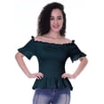 thumbnail image 1 of Moomaya Womens Off Shoulder Smocked Top Solid Short Sleeve Casual Summer Tops, 1 of 6