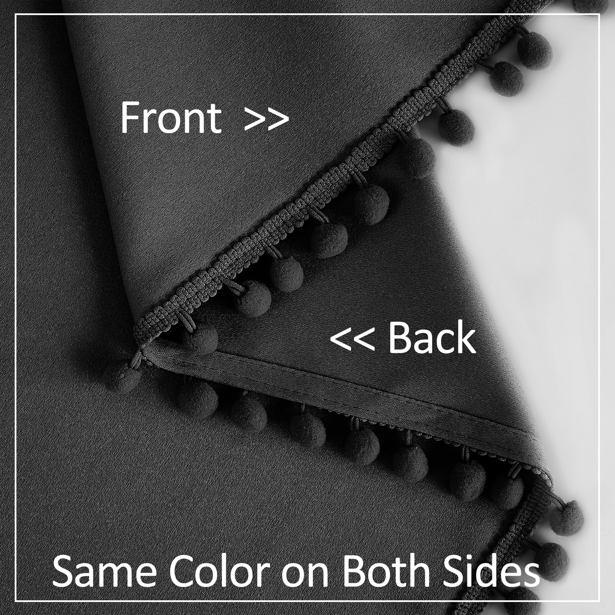 Exultantex Pompom Black Curtains Thermal Insulated Blackout Window Curtain Panels for Room Décor, 50"W x 54"L,Rod Pocket,2 Panels