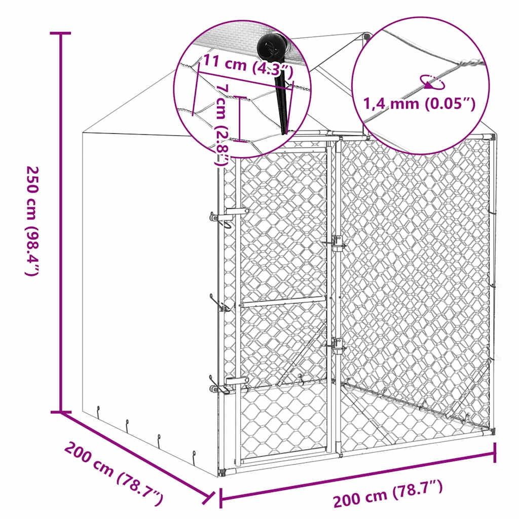 vidaXL Outdoor Dog Kennel Silver Galvanized steel Large