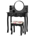 thumbnail image 4 of Kadyn Makeup Vanity Table Set Girls Dressing Table with Drawers Oval Mirror-Black, 4 of 10