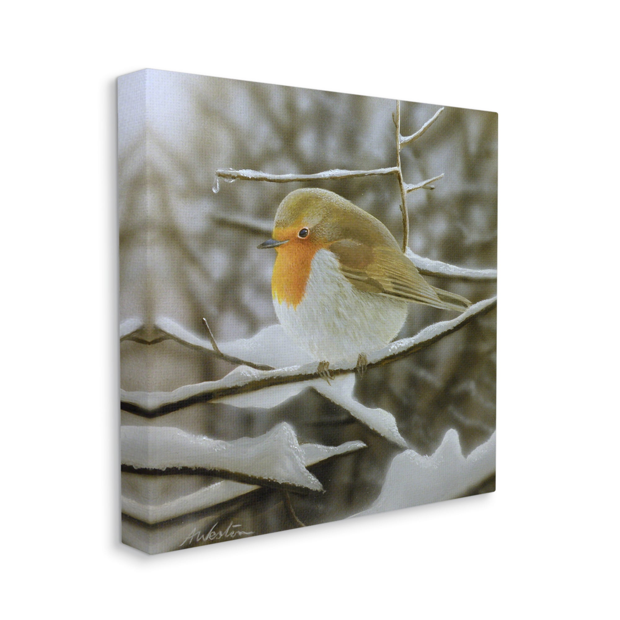 Stupell Industries Little Bird Perched Detailed Snow Covered Twigs Painting Gallery Wrapped Canvas Print Wall Art, Design by Alan Weston