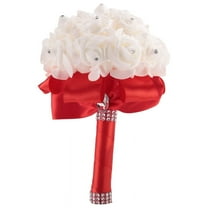 Beautiful Wedding Bouquet Bridal Bridesmaid Flower -Red&White Ribbon