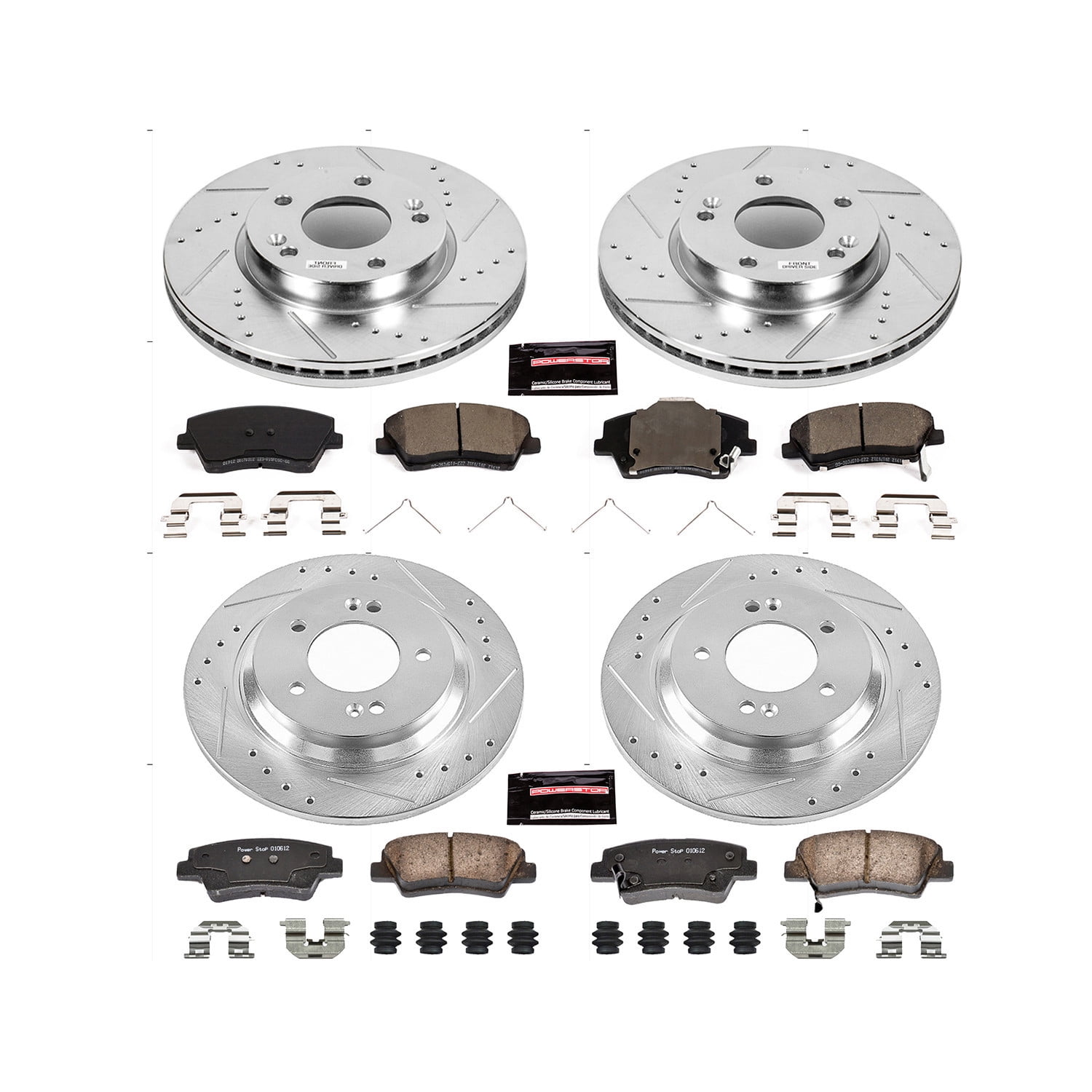 PowerStop Front and Rear Z23 Evolution Sport Carbon-Fiber Ceramic Brake Pad and Drilled & Slotted Rotor Kit Fits: HYUNDAI Select Models K7580