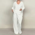 thumbnail image 2 of Wensltd Womens 2 Piece Outfits Long Sleeve Tops Wide Leg Long Pants with Pockets, 2 of 8
