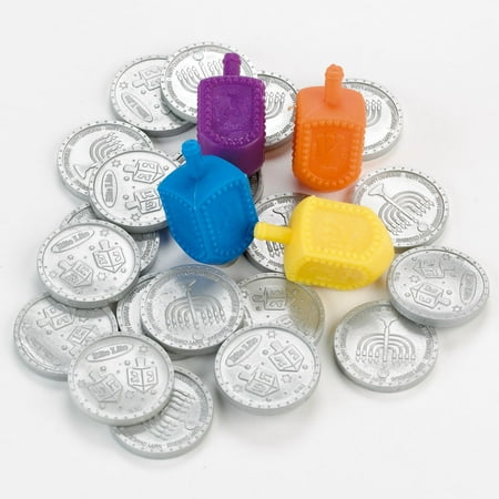Plastic Dreidel - Hanukkah Dreidel Game Set with Coins