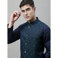 thumbnail image 5 of Maple Clothing Men's Nehru Jacket Sleeveless Brocade Outerwear Vest Indian Waistcoat (Navy Blue/Teal, L), 5 of 7