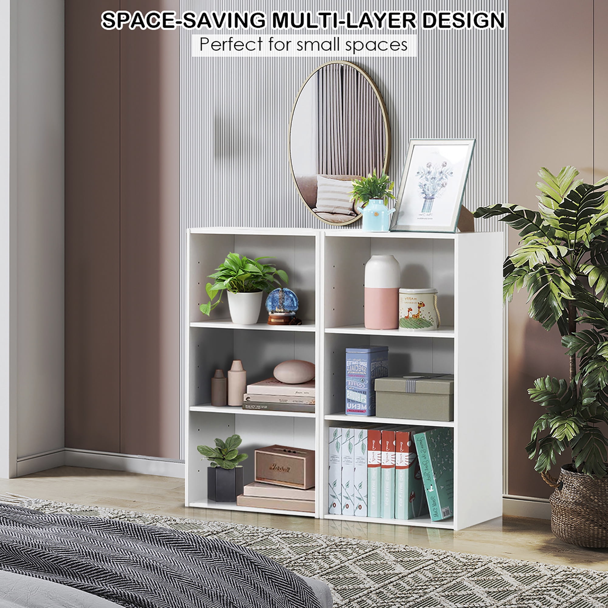 Gymax 2 PCS 3 Tier Open Shelf Bookcase Multi-functional Storage Display Cabinet White