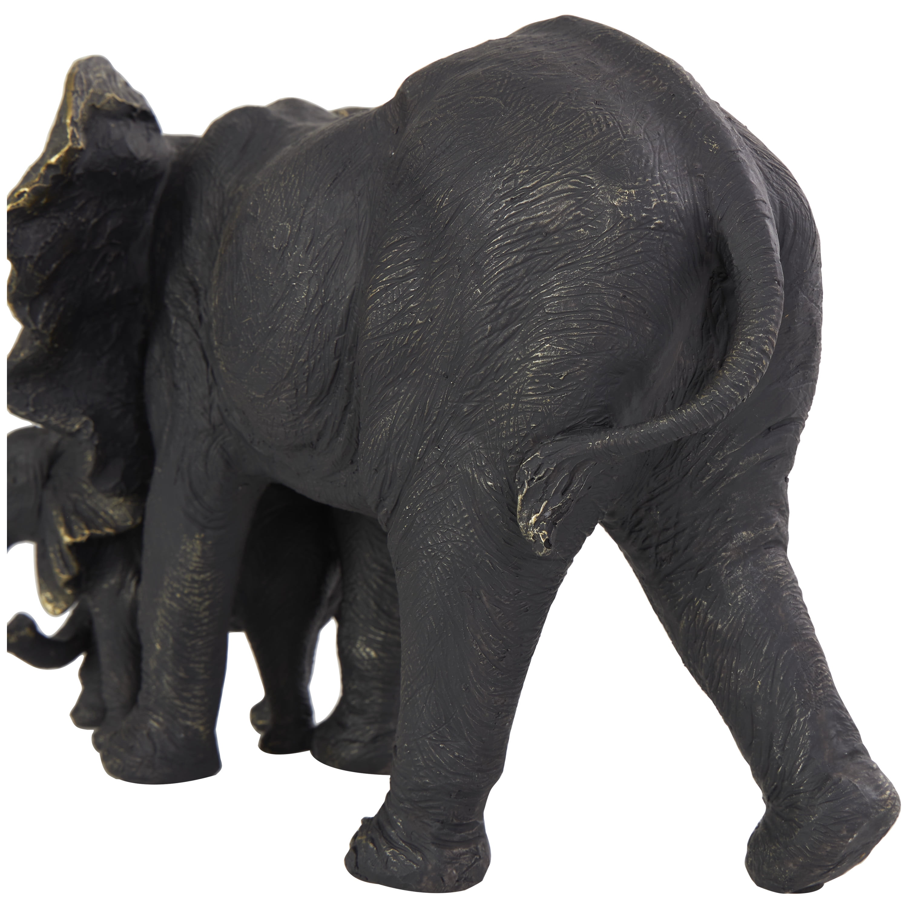 14" x 9" Bronze Polystone Family Elephant Sculpture with Gold Foil Accents, by DecMode