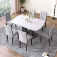 thumbnail image 2 of Dining Table Set For 6, 7 Piece Kitchen Table Chairs Set, 1.8" Thickness Tabletop And V-Shaped Table Legs, Modern Dining Room Set With 63 Inch Dinner Table And 6 Upholstered Chairs, 2 of 9